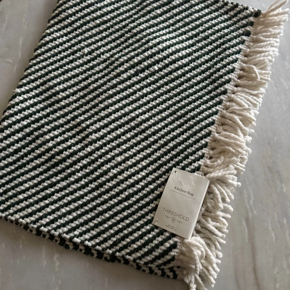 NWT Threshold Dark Green and Cream Striped Rug